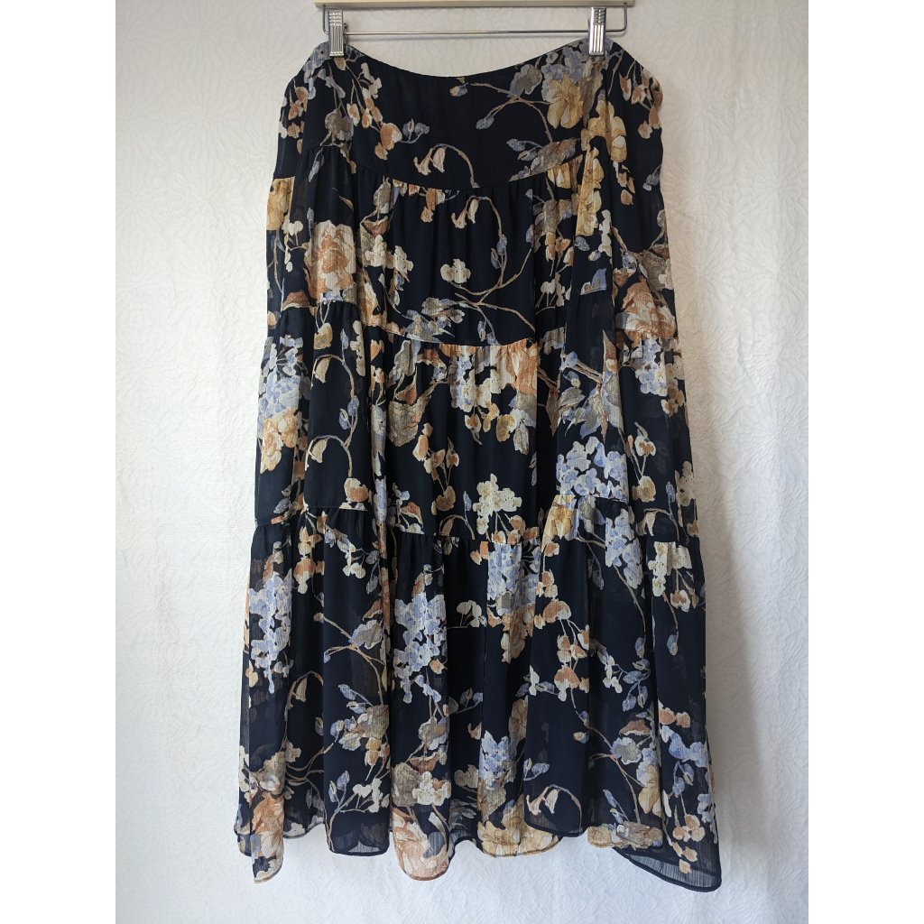 Lauren Ralph Lauren Black Label Floral Georgette Tiered Skirt Womens Plus 22w